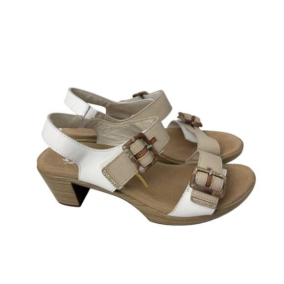 Naot Shoes - Naot Sandals Womens Size 6 Mode Block Heel White Taupe Adjustable Ankle Strap